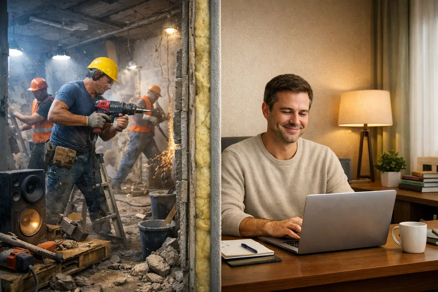 Работа в тишине домашнего кабинета при шуме ремонта за стеной