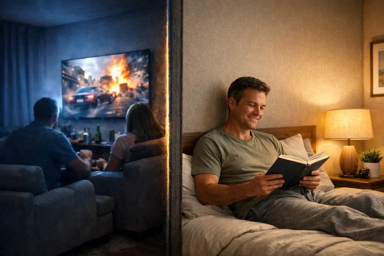 Чтение в тихой спальне при шуме соседей за стеной